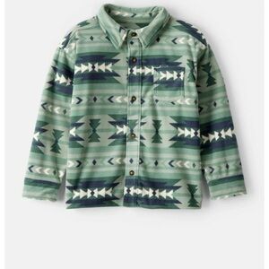 OshKosh B'gosh Boys Green Southwestern Aztec Button Up Fleece Shirt Jacket 6 NEW